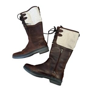 UGG Elsa Leather Riding Boots 6 Chestnut Brown Tall Knee High Lace Up Waterproof
